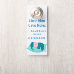 Cute Baby Boy Little Man Cave Rules Nursery Art Door Hanger