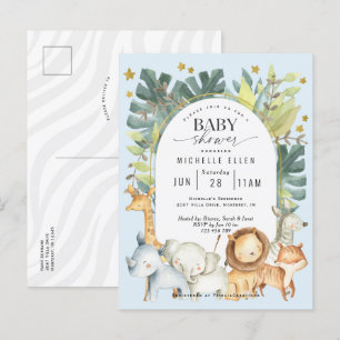 Cute  baby boy modern safari jungle animals shower invitation postcard