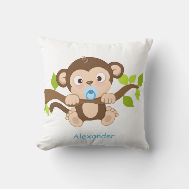 Cute Baby Boy Monkey Throw Pillow (Front)