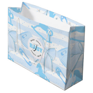 Cute Baby Boy Monogrammed Pattern Large Gift Bag