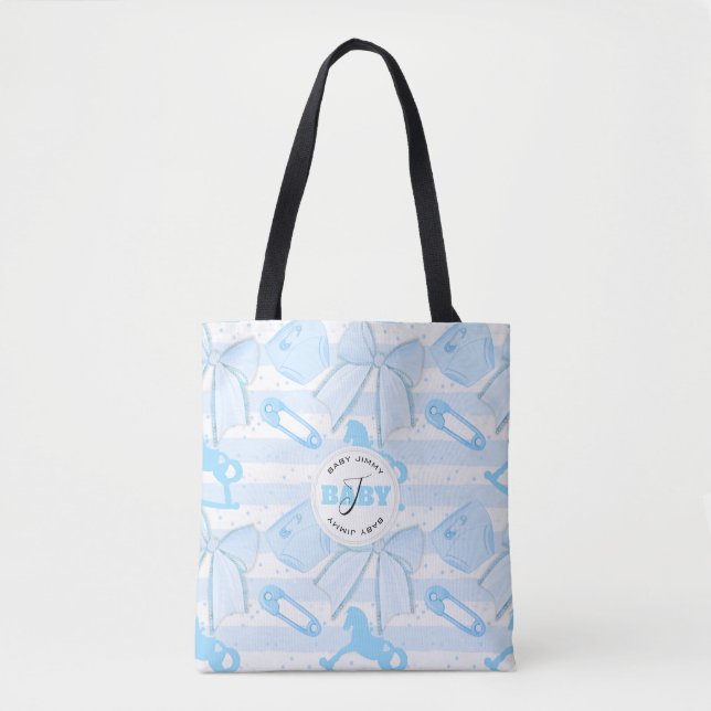 Cute Baby Boy Monogrammed Pattern Tote Bag (Front)