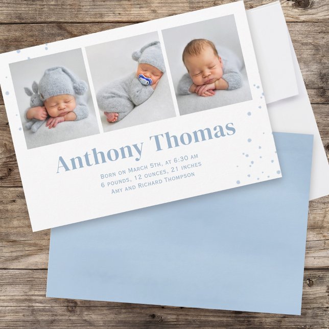 Cute Baby Boy Multi Photo Whimsical Simple Denim  Announcement (Creator Uploaded)
