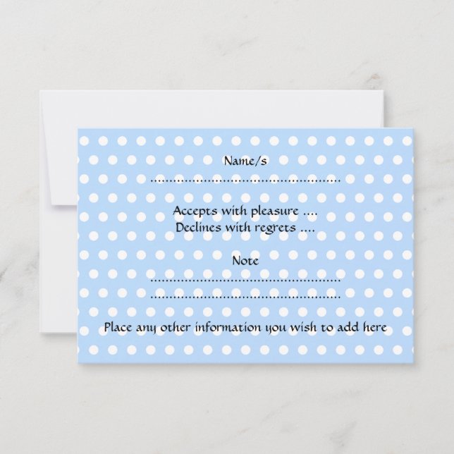Cute Baby Boy, on blue polka dot pattern. RSVP Card (Front)
