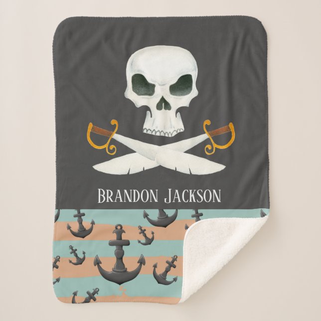cute baby boy pirate add name sherpa blanket (Front)