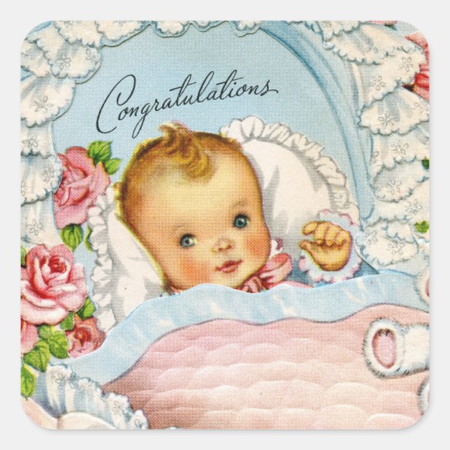 cute baby boy retro vintage square sticker (Front)