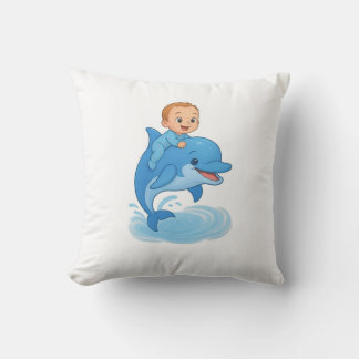 Cute Baby Boy Riding a Dolphin Cushion | Adorable 