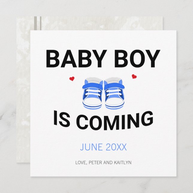 Cute Baby Boy Shoes Coming Soon Blue Pregnancy Announcement (Front/Back)