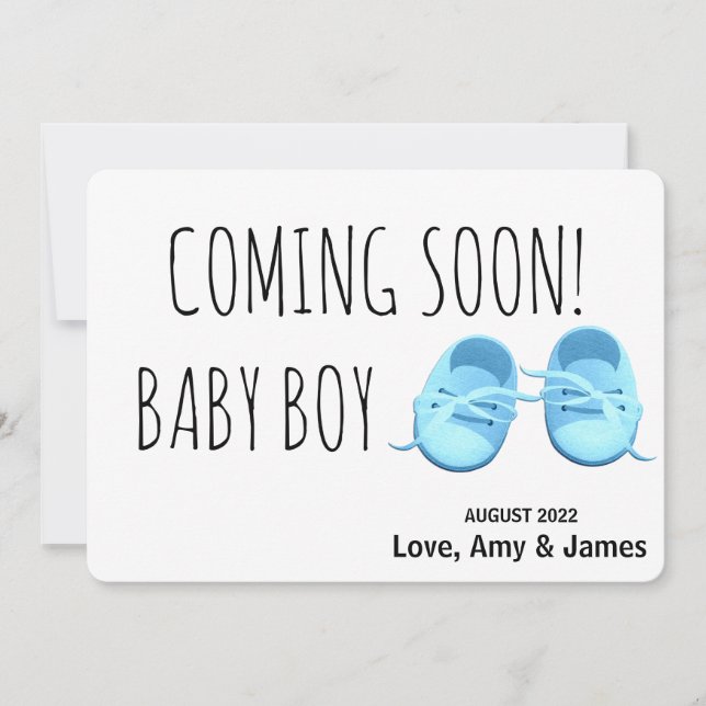 Cute baby boy shoes coming soon blue Pregnancy Announcement (Front)