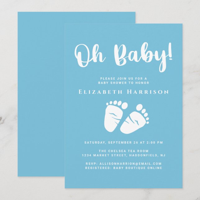 Cute Baby Boy Shower Blue Invitation (Front/Back)