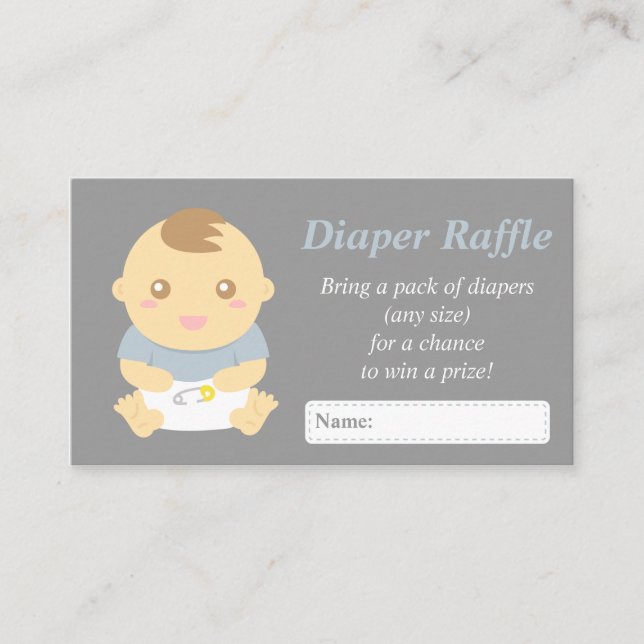 Cute Baby Boy Shower Grey Diaper Raffle Tickets Enclosure Card (Front)