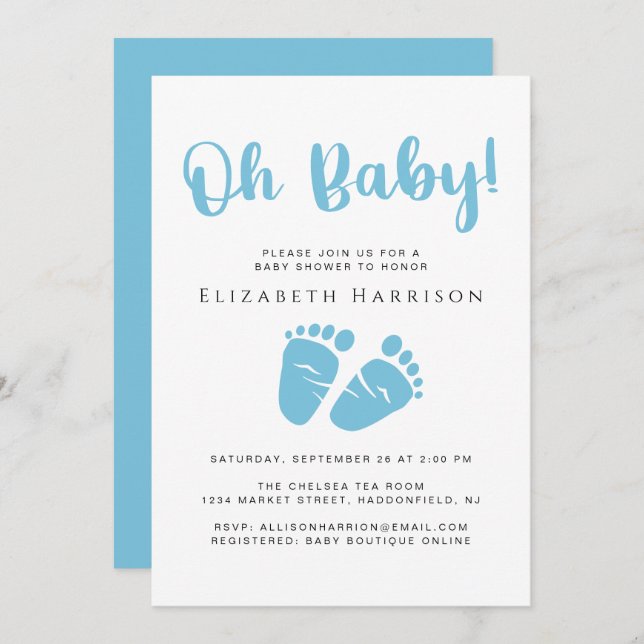 Cute Baby Boy Shower Invitation (Front/Back)