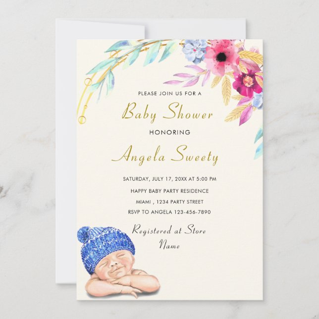Cute Baby Boy Shower Invitation Example (Front)