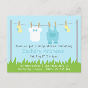 Cute Baby Boy Shower with Baby Clothes Invitation