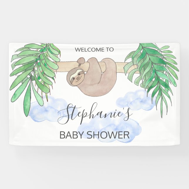 Cute Baby Boy Sloth Baby Shower Banner (Horizontal)