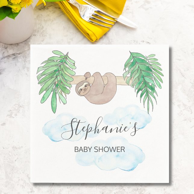 Cute Baby Boy Sloth Baby Shower Napkin (Creator Uploaded)