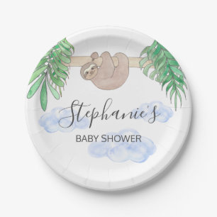 Cute Baby Boy Sloth Baby Shower Paper Plate