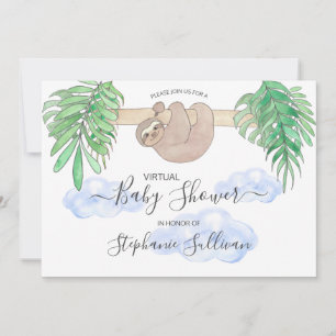 Cute Baby Boy Sloth Virtual Baby Shower Invitation