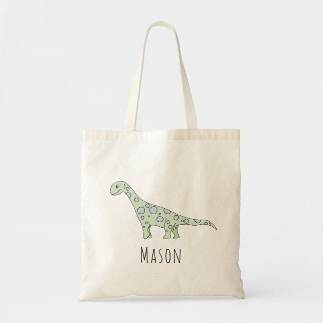 Cute Baby Boy Spotty Dinosaur Name Diaper Tote Bag (Front)