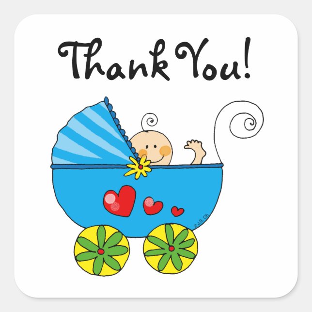 Cute baby boy thank you square sticker (Front)