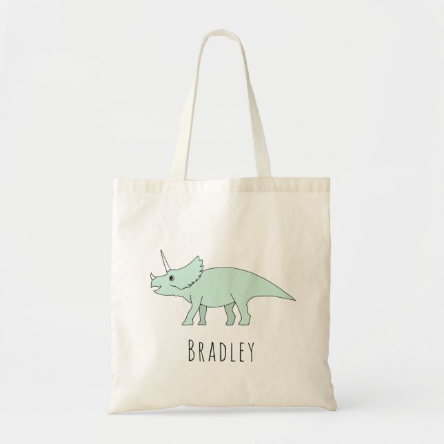 Cute Baby Boy Triceraptops Dinosaur Name Diaper Tote Bag (Front)