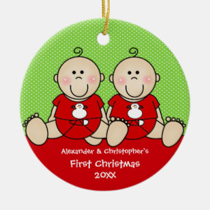 Cute Baby Boy Twin's First Christmas Ornament