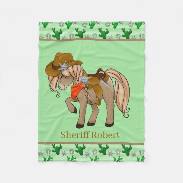 cute baby boy unisex horse add name fleece blanket (Front)