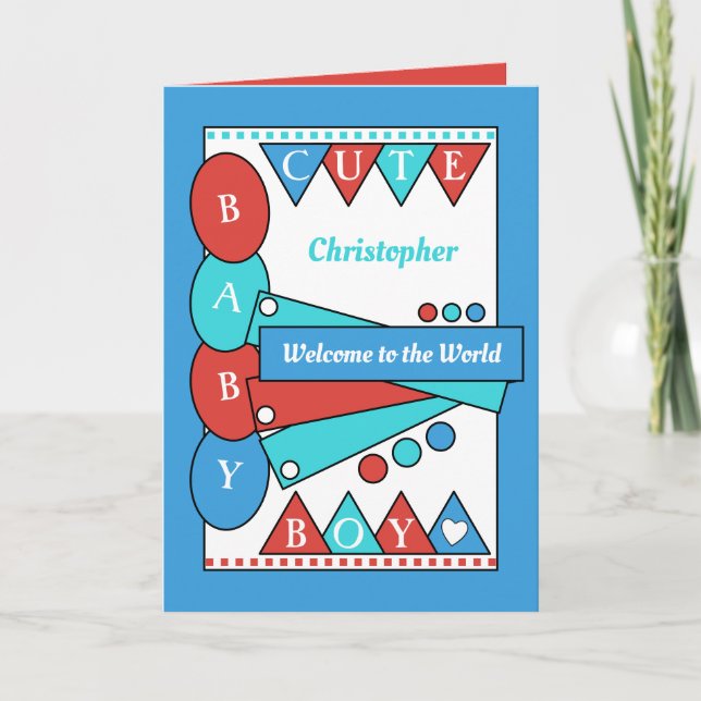 Cute baby boy welcome to the world green blue card (Front)