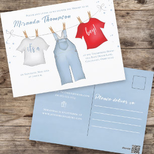 Cute Baby Boy Whimsical Denim Blue Baby Clothes Postcard