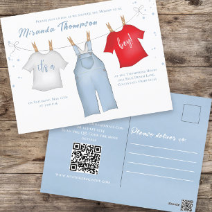 Cute Baby Boy Whimsical Denim Blue Baby Clothes Postcard