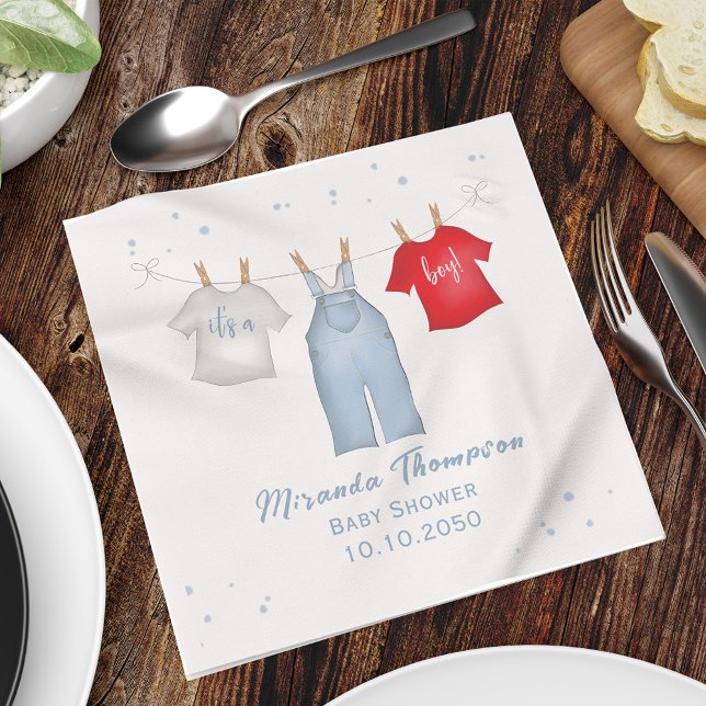Cute Baby Boy Whimsical Denim Blue Baby Shower Napkin (Creator Uploaded)