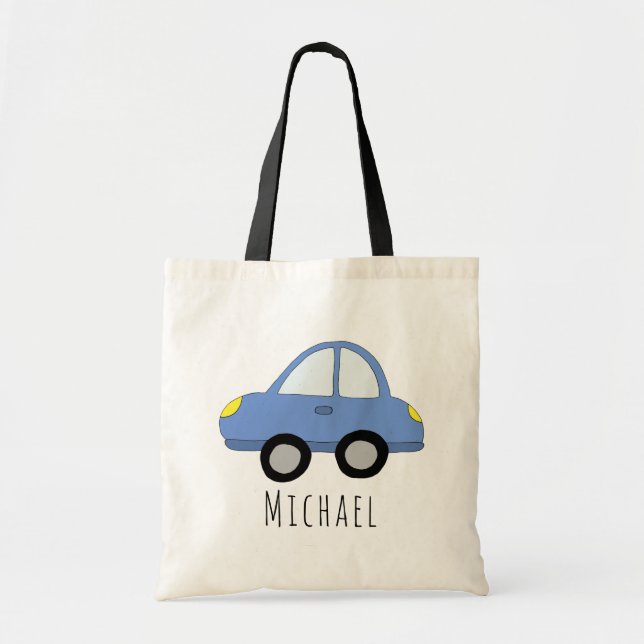 Cute Baby Boy's Car Vehicle and Name Tote Bag (Front)