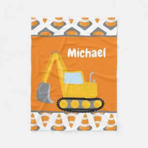Cute baby boys construction add name fleece blanket