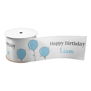 Cute Baby Boy's First Birthday Blue Balloon Custom Satin Ribbon