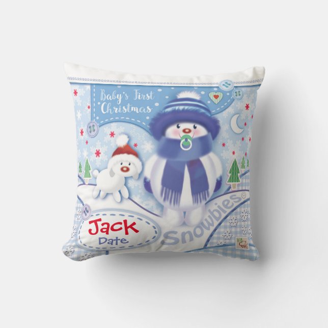Cute Baby Boy's First Christmas Pillow (Front)