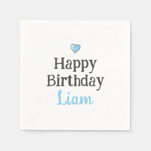 Cute Baby Boy's Happy Birthday Blue Custom Napkin