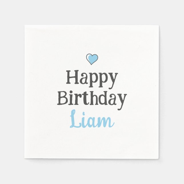 Cute Baby Boy's Happy Birthday Blue Custom Napkin (Front)