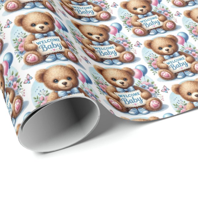 Cute baby boys welcome baby  wrapping paper (Roll Corner)