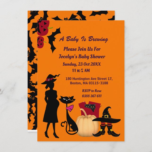 Cute Baby Brewing Witch Shoe Pumpkin Baby Shower Invitation (Front/Back)