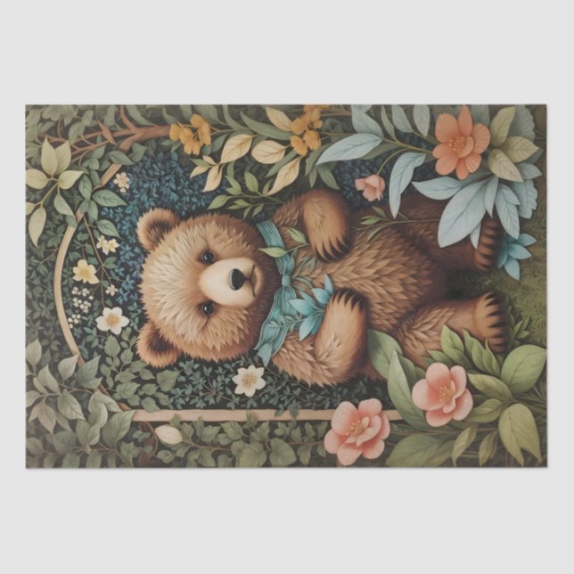 Cute Baby Brown Bear William Morris Inspired  Tissue Paper (Front)