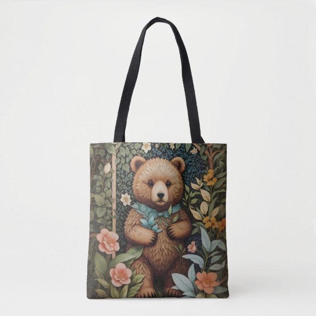 Cute Baby Brown Bear William Morris Inspired  Tote Bag (Front)