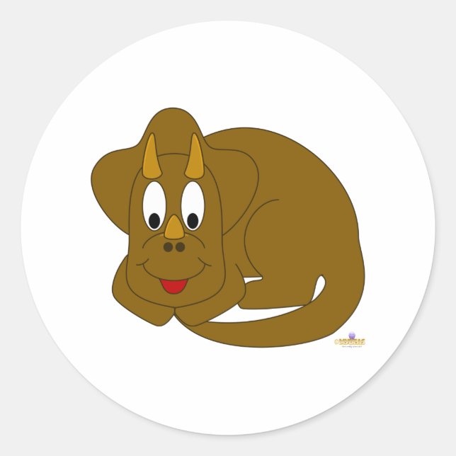Cute Baby Brown Dinosaur Classic Round Sticker (Front)