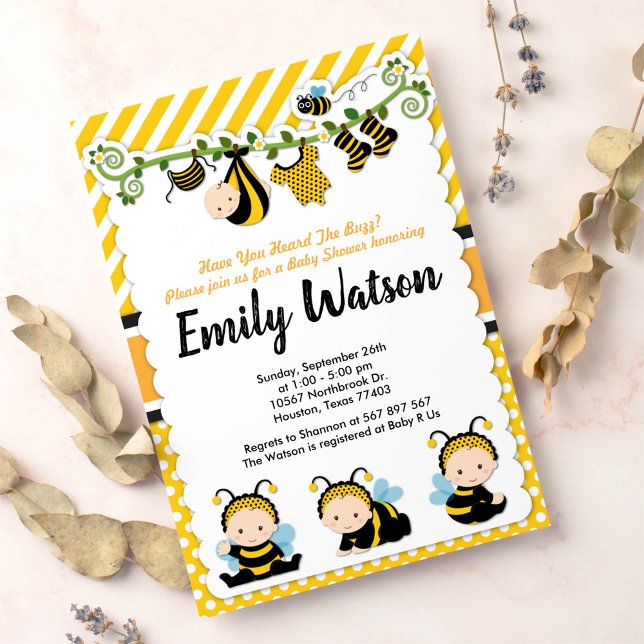 Cute Baby Bumble Bee Honey Bee Baby Shower Invitation (Creator Uploaded)
