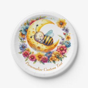 Cute Baby Bumble Bee Sleeping on the Moon Paper Plate