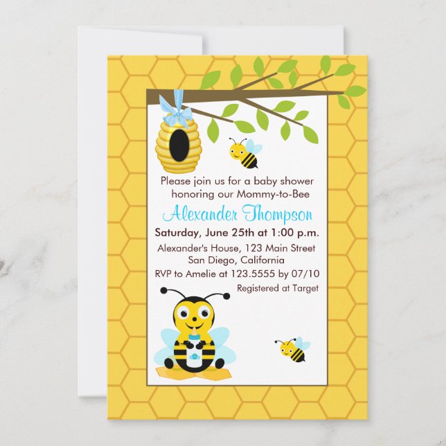 Cute Baby Bumblebee Boy Baby Shower Invitations (Front)