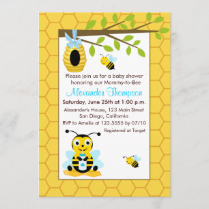 Cute Baby Bumblebee Boy Baby Shower Invitations