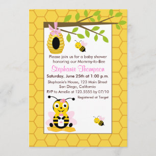 Cute Baby Bumblebee Girl Baby Shower Invitations