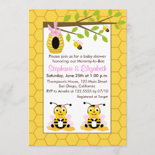 Cute Baby Bumblebee Twin Gir Baby Shower Invitation
