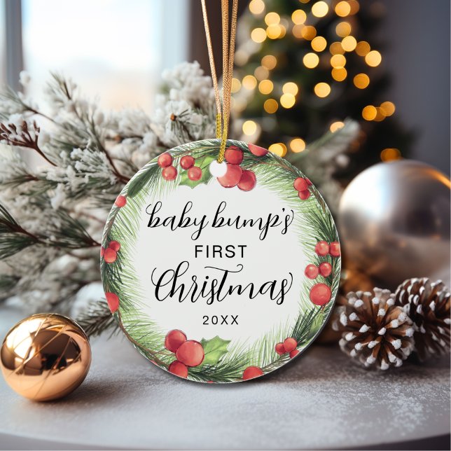 Cute Baby Bump's First Christmas Holiday Ceramic  Tree Decoration (Creator Uploaded)