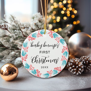 Cute Baby Bump's First Christmas Holly  Ceramic Tree Decoration