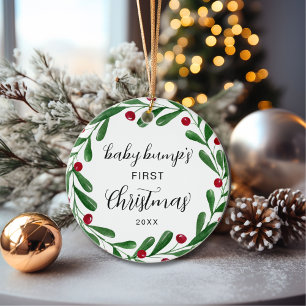 Cute Baby Bump's First Christmas Wreath Ceramic Tree Decoration